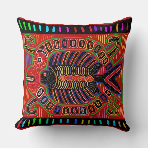 Kuna Indian Flying Fish Mola Throw Pillow