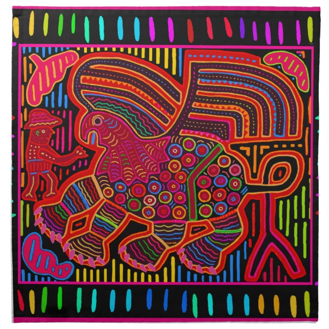 Kuna Indian Friendly Dragon Mola Cloth Napkin (Front)