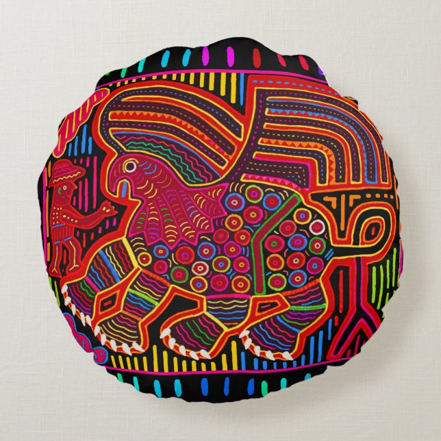 Kuna Indian Friendly Dragon Mola Round Pillow (Back)