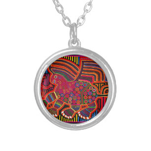 Kuna Indian Friendly Dragon Mola Silver Plated Necklace