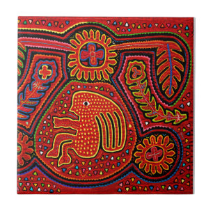 Kuna Indian Girl on a Bicycle Ceramic Tile