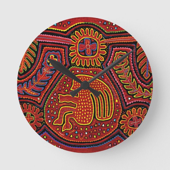 Kuna Indian Girl on a Bicycle Round Clock (Front)