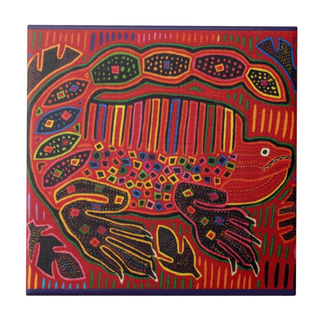 Kuna Indian Iguana Mola Ceramic Tile (Front)