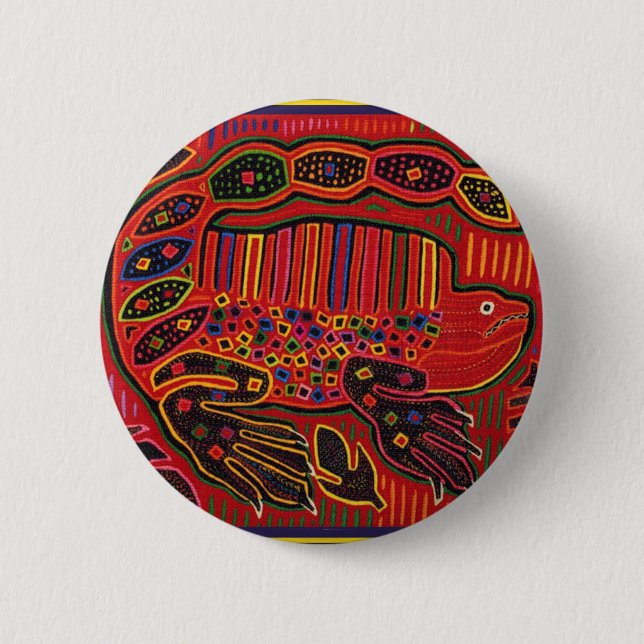 Kuna Indian Iguana Mola Pinback Button (Front)