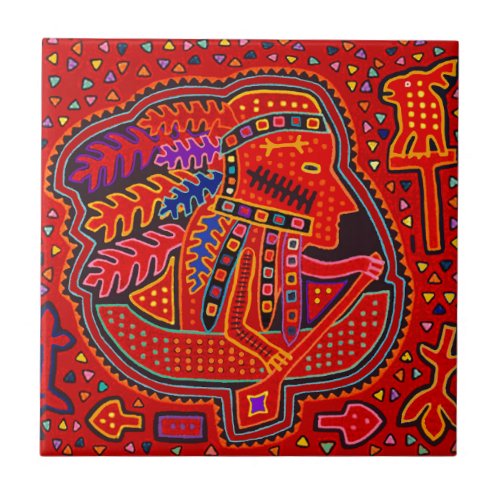 Kuna Indian Man in Canoe Ceramic Tile