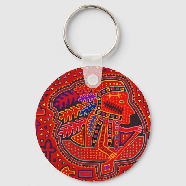 Kuna Indian Man in Canoe Keychain (Front)