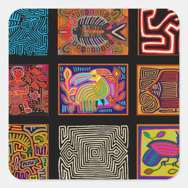 Kuna Indian Mola Collage Square Sticker (Front)