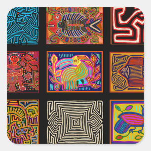 Kuna Indian Mola Collage Square Sticker