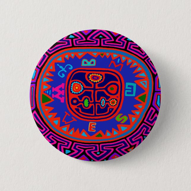 Kuna Indian Mola Compass Button (Front)