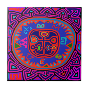 Kuna Indian Mola Compass Ceramic Tile