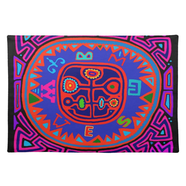 Kuna Indian Mola Compass Cloth Placemat (Front)
