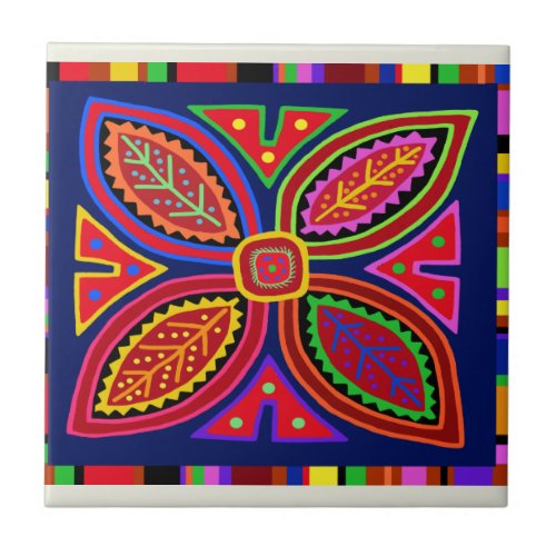 Kuna Indian Mola Flora Ceramic Tile