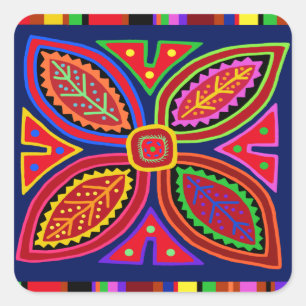 Kuna Indian Mola Flora Square Sticker