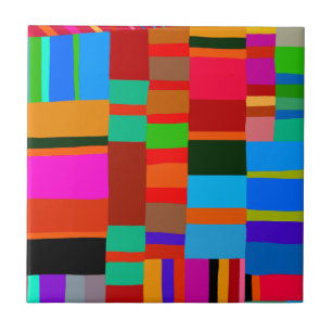 Kuna Indian Mola Folk Art - Red Blue Orange Ceramic Tile