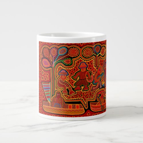 Kuna Indian Mola Men in Boats Giant Coffee Mug