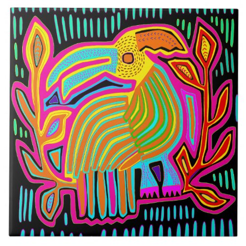 Kuna Indian Mola Parrot Ceramic Tile