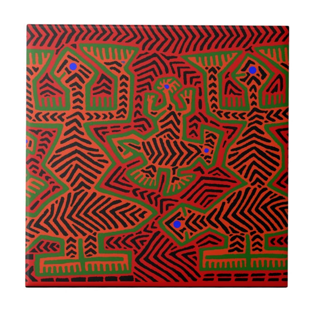 Kuna Indian Mola Spirits Ceramic Tile (Front)