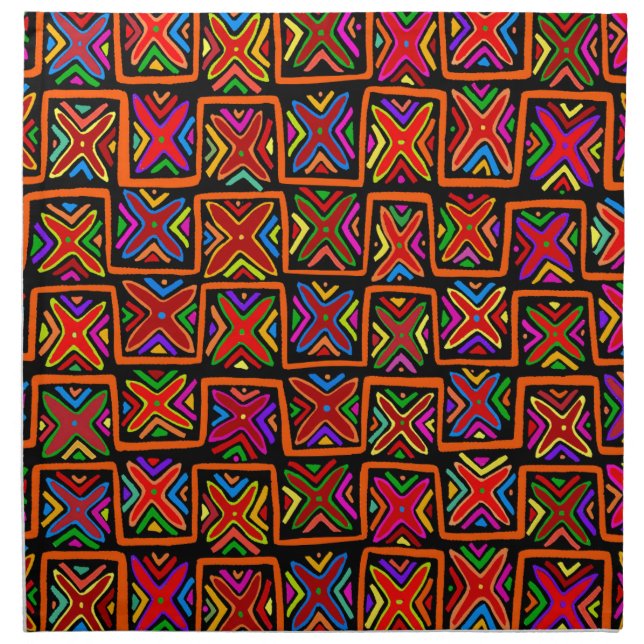 Kuna Indian Mola Tribal Checks - Red Cloth Napkin (Front)