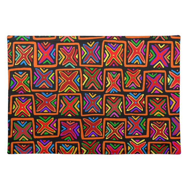Kuna Indian Mola Tribal Checks - Red Cloth Placemat (Front)