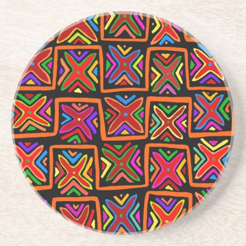Kuna Indian Mola Tribal Checks - Red Coaster