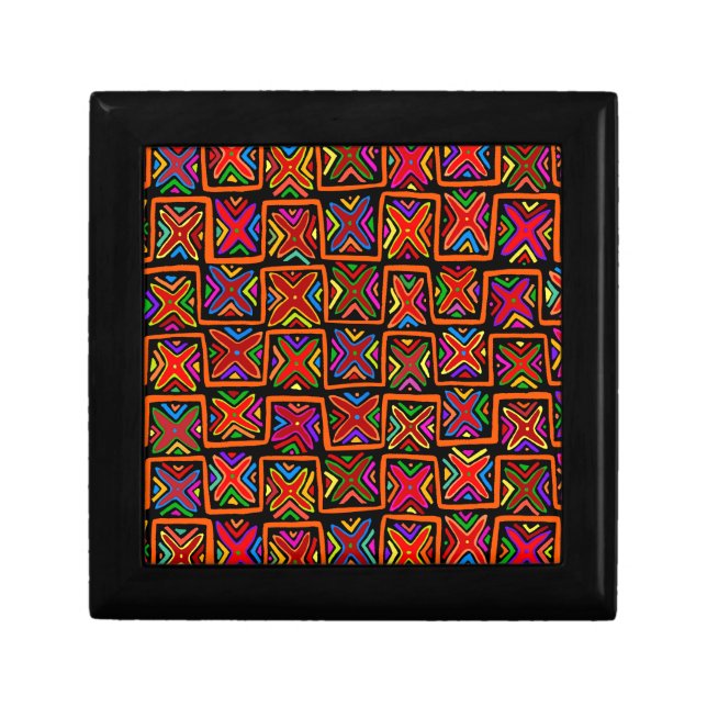 Kuna Indian Mola Tribal Checks - Red Gift Box (Front)