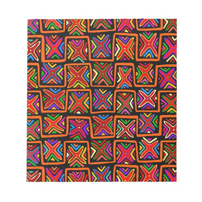 Kuna Indian Mola Tribal Checks - Red Notepad (Front)