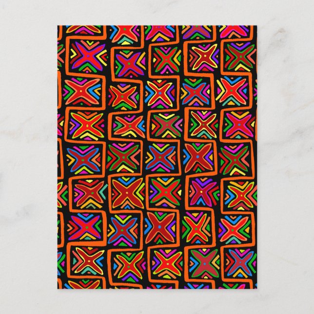 Kuna Indian Mola Tribal Checks - Red Postcard (Front)