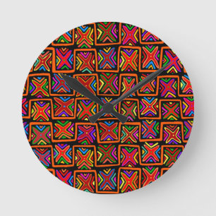 Kuna Indian Mola Tribal Checks - Red Round Clock