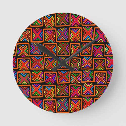Kuna Indian Mola Tribal Checks - Red Round Clock