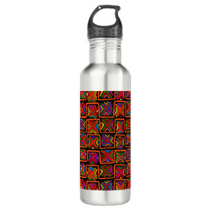 Kuna Indian Mola Tribal Checks - Red Stainless Steel Water Bottle