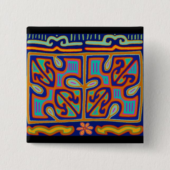 Kuna Indian Music Box - San Blas Mola Button (Front)