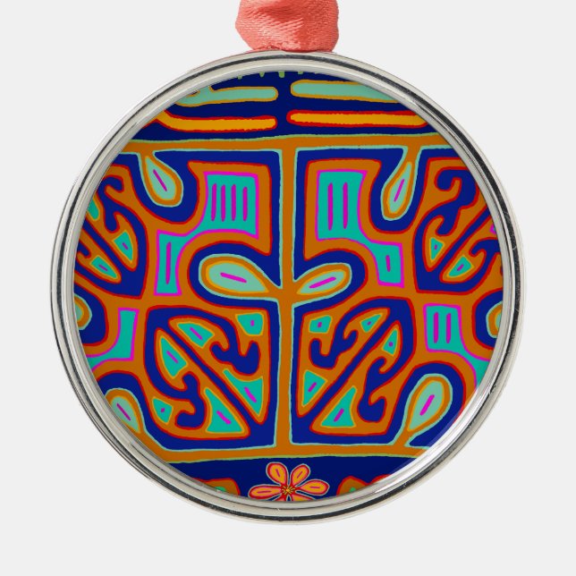 Kuna Indian Music Box - San Blas Mola Metal Ornament (Front)