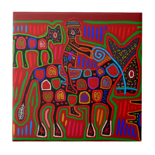 Kuna Indian Rodeo Cowboy Ceramic Tile