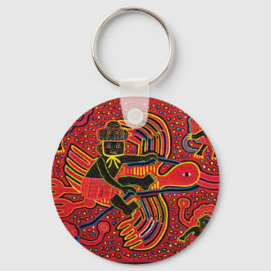 Kuna Indian Stork Bringing Baby Design Keychain