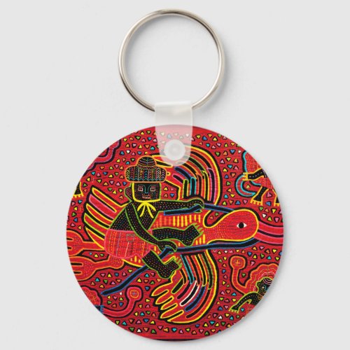 Kuna Indian Stork Bringing Baby Design Keychain