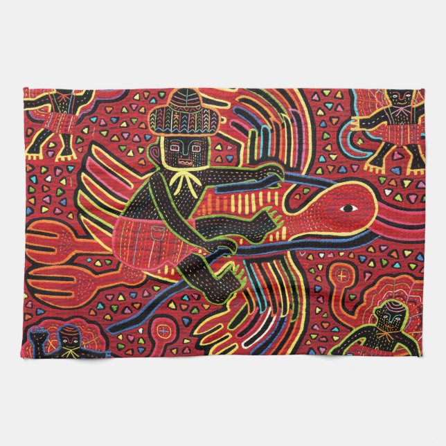 Kuna Indian Stork Bringing Baby Design Kitchen Towel (Horizontal)