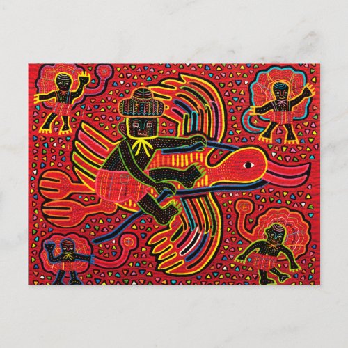 Kuna Indian Stork Bringing Baby Design Postcard