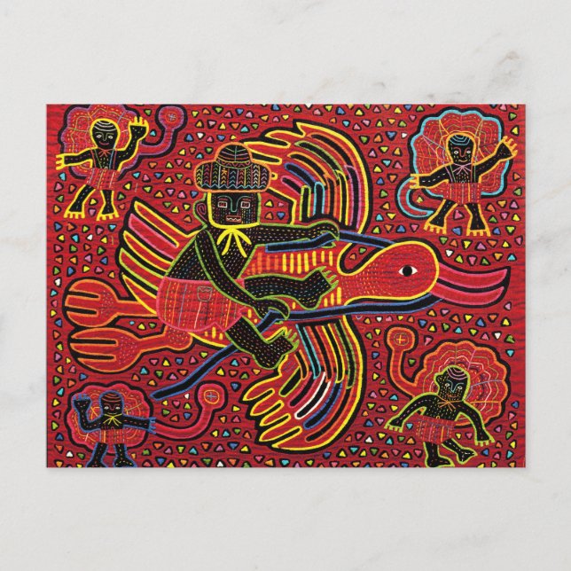 Kuna Indian Stork Bringing Baby Design Postcard (Front)