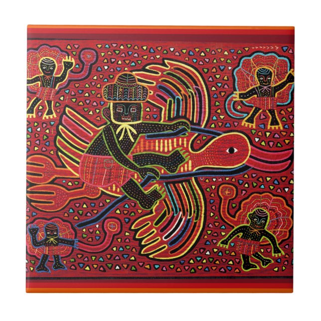 Kuna Indian Stork Bringing Baby Design Tile (Front)