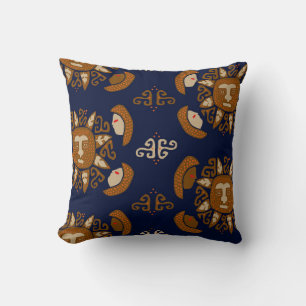 Kuna Indian Sun Gods Throw Pillow
