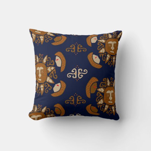 Kuna Indian Sun Gods Throw Pillow