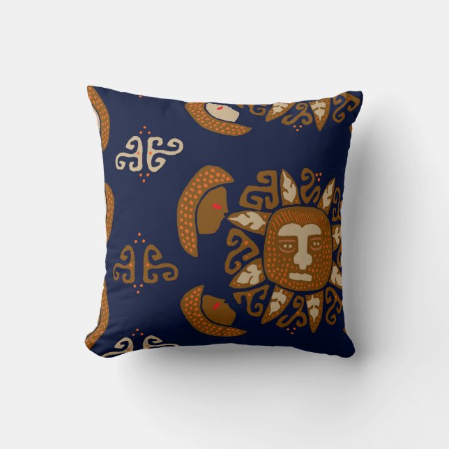 Kuna Indian Sun Gods Throw Pillow (Front)