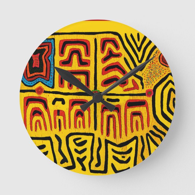 Kuna Indian Tribal Walking Turtle Round Clock (Front)