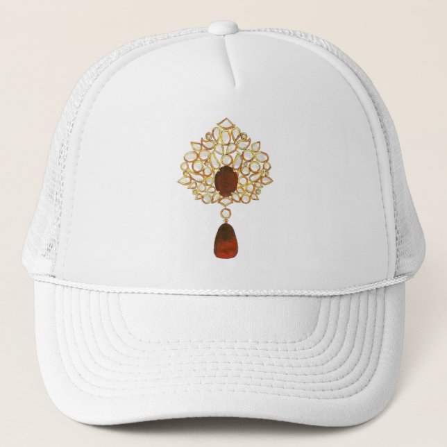 Kundan & ruby brooch trucker hat (Front)