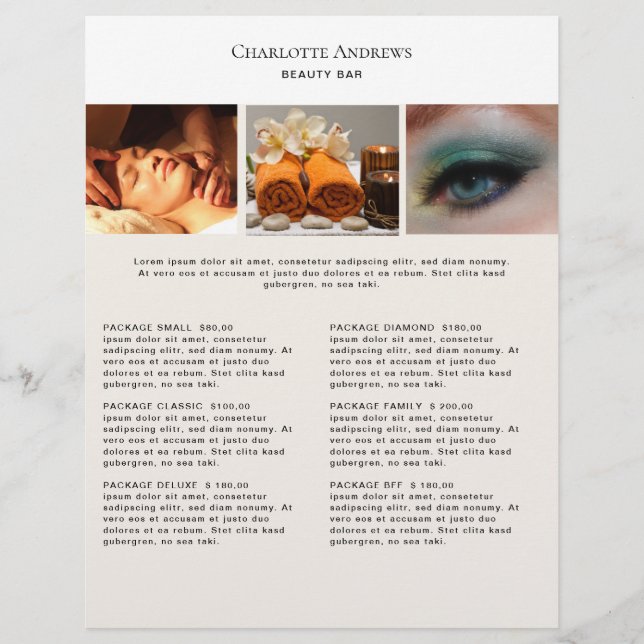 Kundenspezifischer Foto Preislisten Salon Flyer (Front)