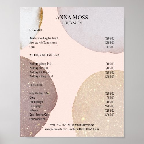 Kundenspezifischer Rosegold Glitter Preisliste Poster