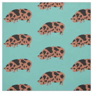 KuneKune Pig on Teal Fabric