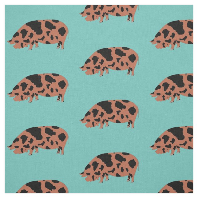 KuneKune Pig on Teal Fabric (Swatch)