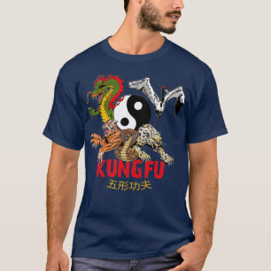 Kung Fu 5 Animals Forms Tiger Crane Leopard Snake T-Shirt