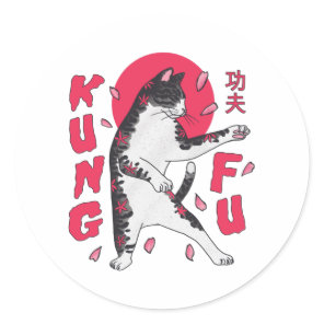 Kung Fu Cat Classic Round Sticker